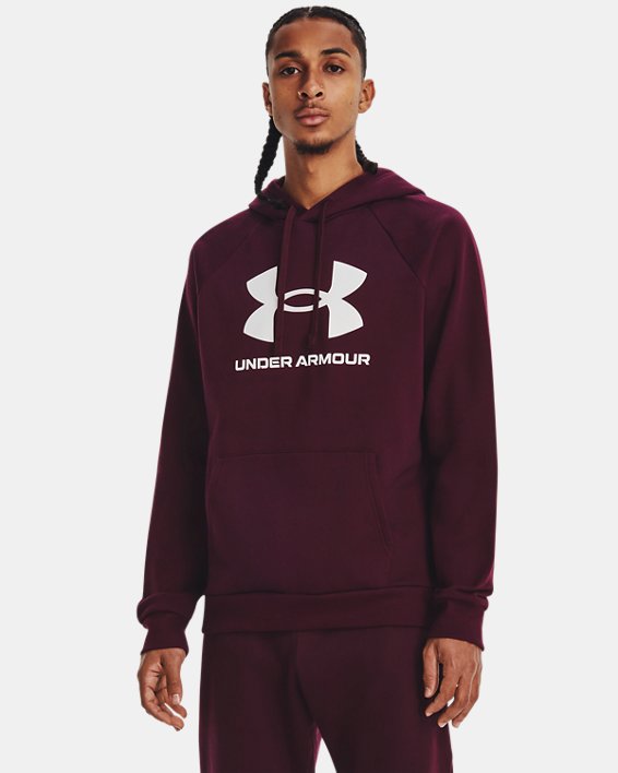 เสื้อฮู้ดผ้าฟลีซลายโลโก้ UA Rival สำหรับผู้ชาย in Maroon image number 0